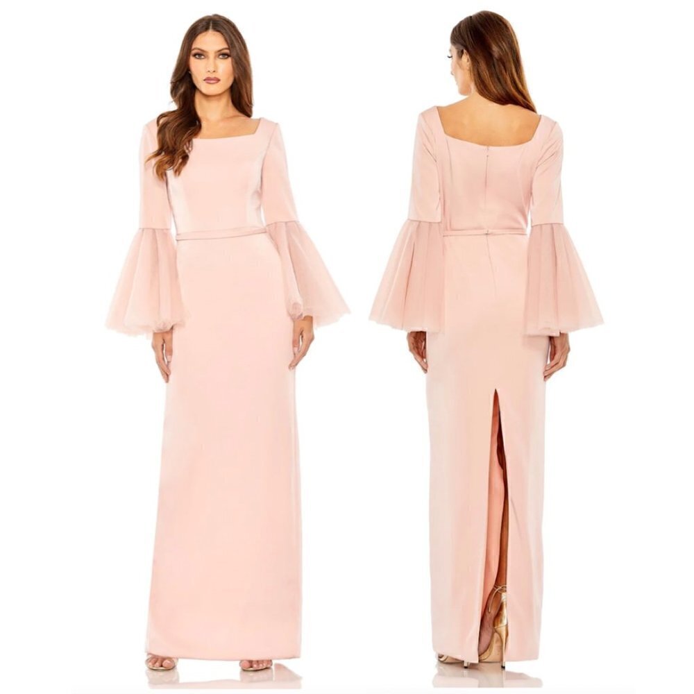 MAC DUGGAL Square Neck Bell Sleeve Column Gown in Rose Size US 8